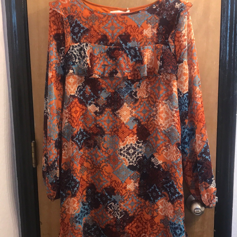Paper Crane orange and turquoise dress